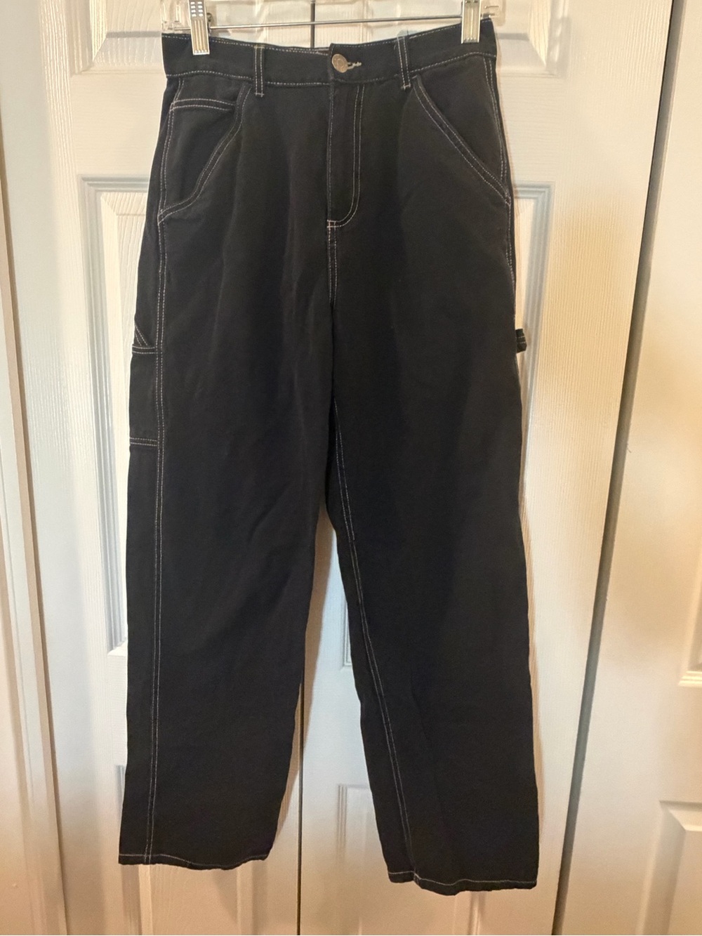 Garage Black Pants with White Stitching and Branded Button